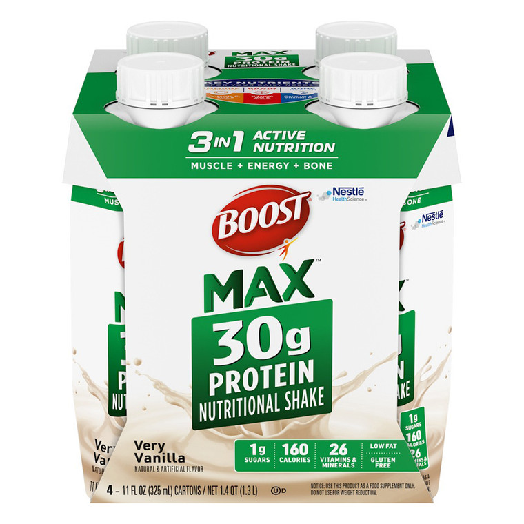 Boost Max 3-In-1 30g High Protein Nutritional Shake Very Vanilla 11Oz (325ml), Pack of 4