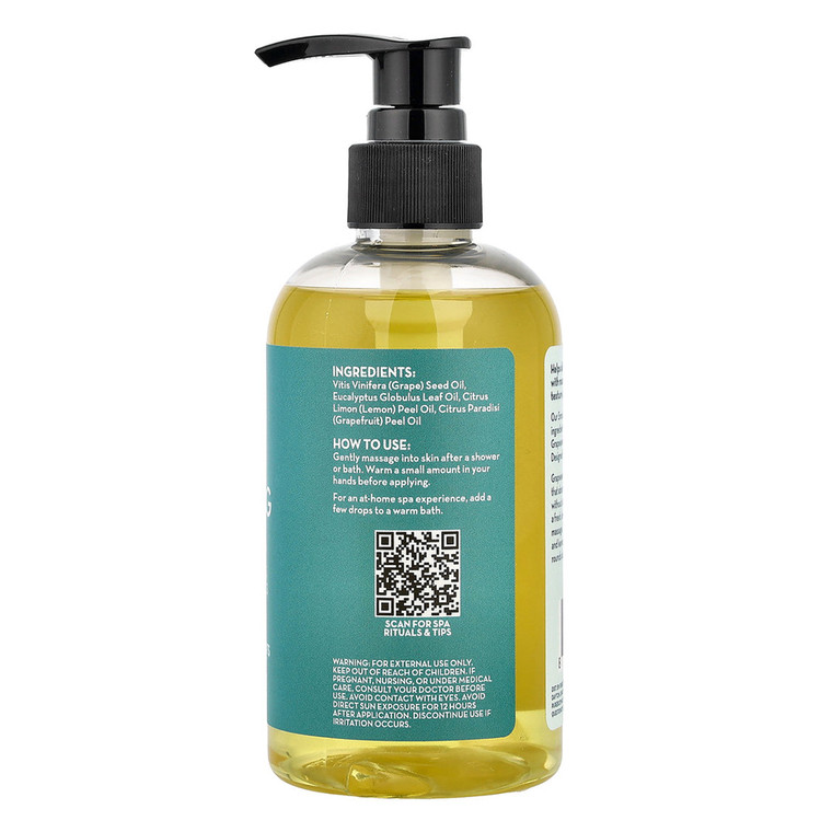 Pure Body Naturals Smoothing Body Oil Grapeseed Eucalyptus and Grapefruit Oils Leaves Skin Feeling Soft 8Oz (240ml)