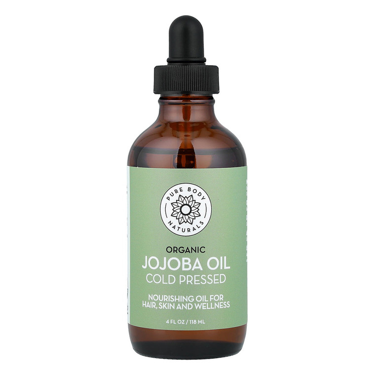 Pure Body Naturals Organic Cold Pressed Jojoba Oil Nourishing Oil for Hair and Skin 4Oz (118ml)