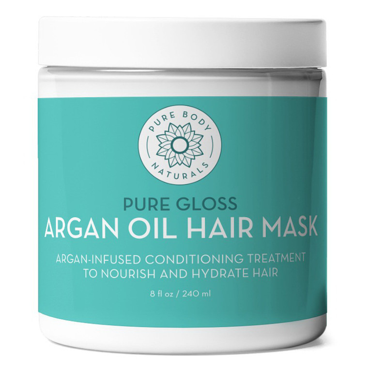 Pure Body Naturals Moroccan Argan Oil Hair Mask Conditioning Treatment to Nourish and Hydrate Hair 8Oz (240ml)