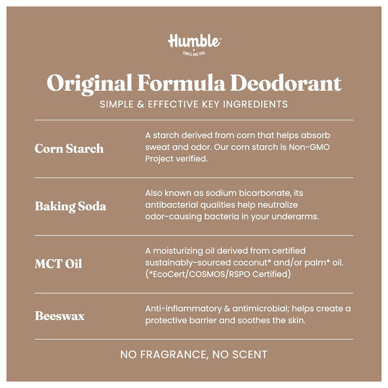 Humble Brands Original Formula Simple Unscented Solid Stick Deodorant Travel Size Odor Control All Day Protection 0.5Oz (14g)