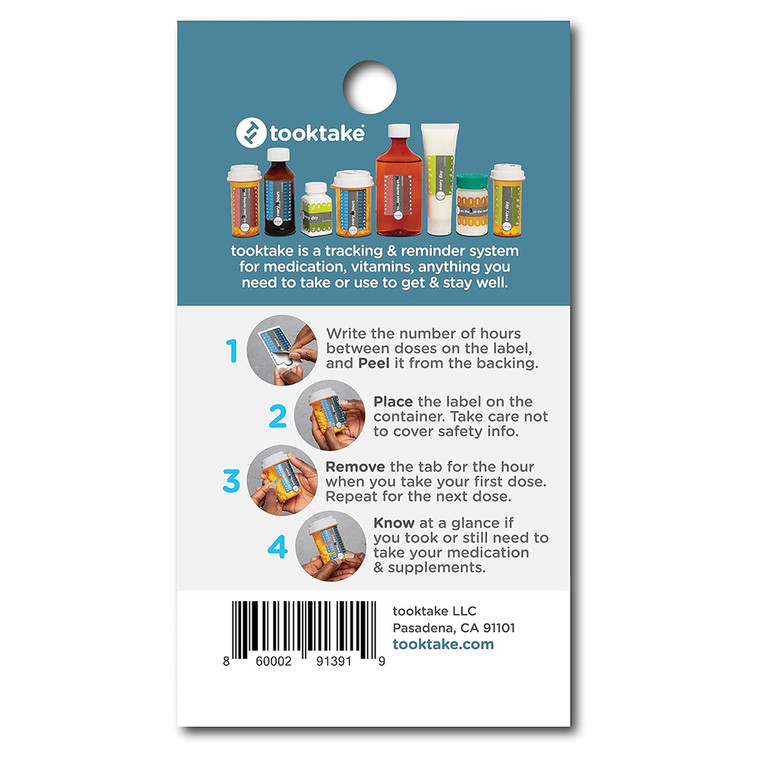 Tooktake Dosage Hourly Reminder Stickers for Medication and Vitamins During Day and Night 4Ea, Pack of 24