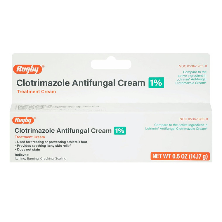 Rugby Clotrimazole Antifungal Cream 1 Percent for Athletes Foot Jock Itch and Ringworm 0.5Oz (14.17g)