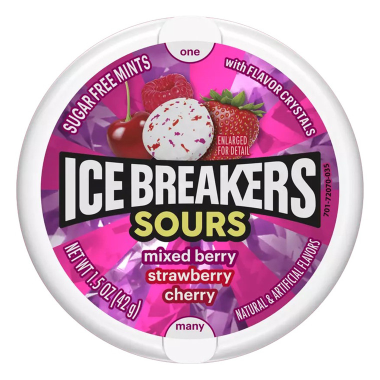 Hersheys Ice Breakers Sours Mixed Berry Sugar Free Mints 1.5Oz (42g)