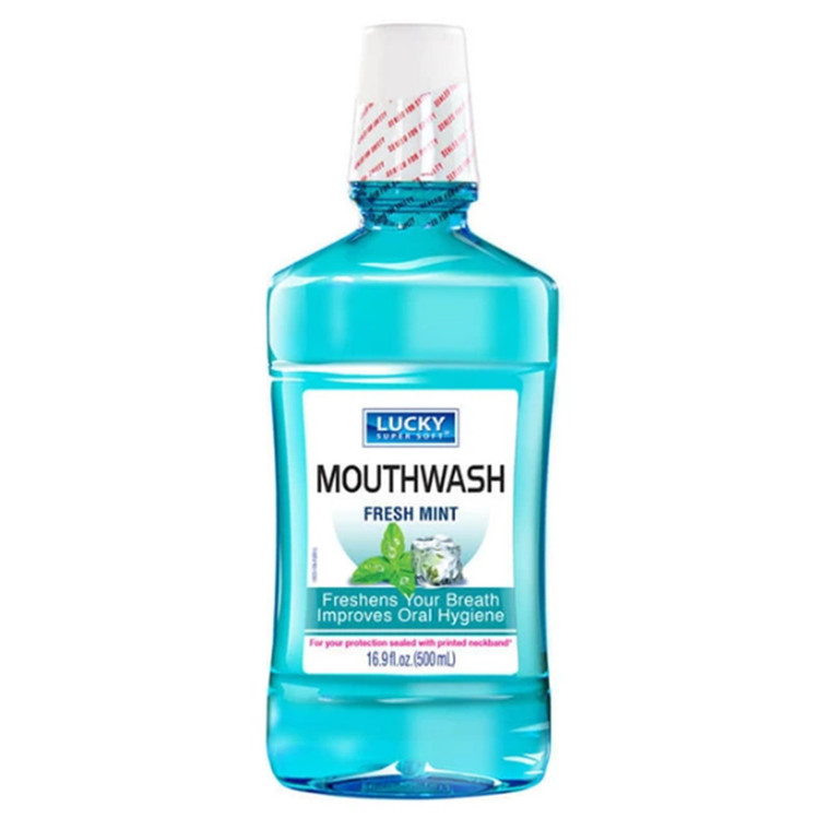 Lucky Super Soft Fresh Mint Mouthwash Refreshing Breath Oral Rinse 16.9Oz (500ml), Pack of 12