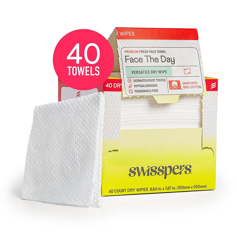 Swisspers Premium 100 Percent Cotton Dry Facial Wipes 40Ea