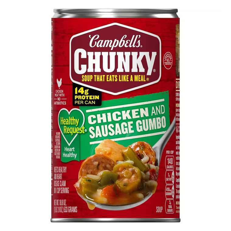 Campbells Chunky Healthy Request Grilled Chicken Sausage Gumbo Soup Hearty Canned Meal 18.8Oz (533g)