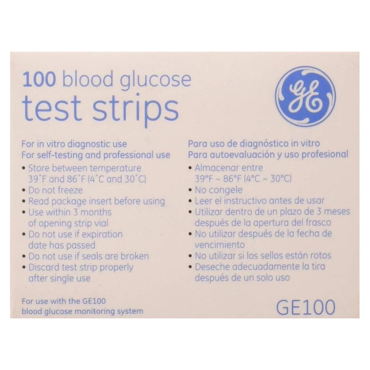 GE100 Blood Glucose Test Strips for Blood Sugar Monitoring System 100Ea