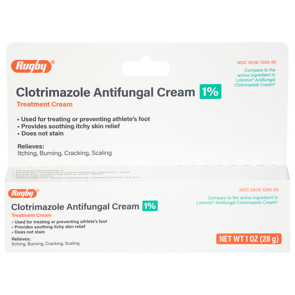 Rugby Clotrimazole Antifungal Cream 1 Percent for Itching Scaling and Skin Discomfort Relief 1Oz (28g)