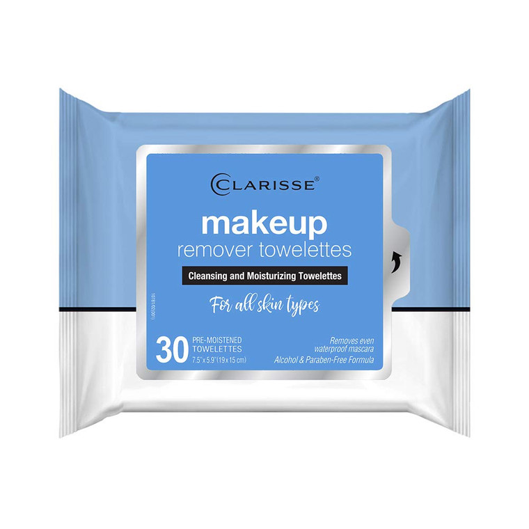 Clarisse Makeup Remover Towelettes for Cleansing and Skin Moisturizing 30Ea, Pack of 12