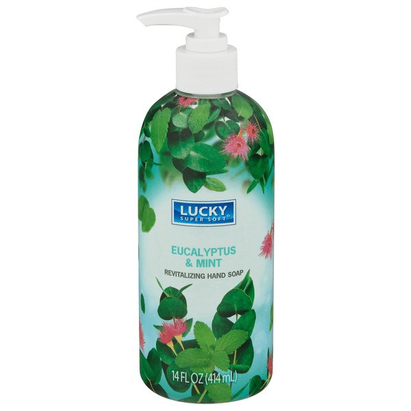 Lucky Super Soft Revitalizing Hand Soap for Hand Cleansing Eucalyptus and Mint 14Oz (414ml)