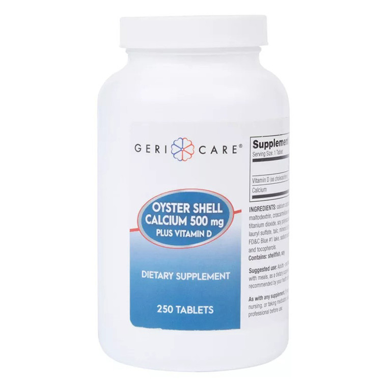 Geri Care Oyster Shell Calcium 500 mg with Vitamin D Tablets for Bone Health Support 250Ea