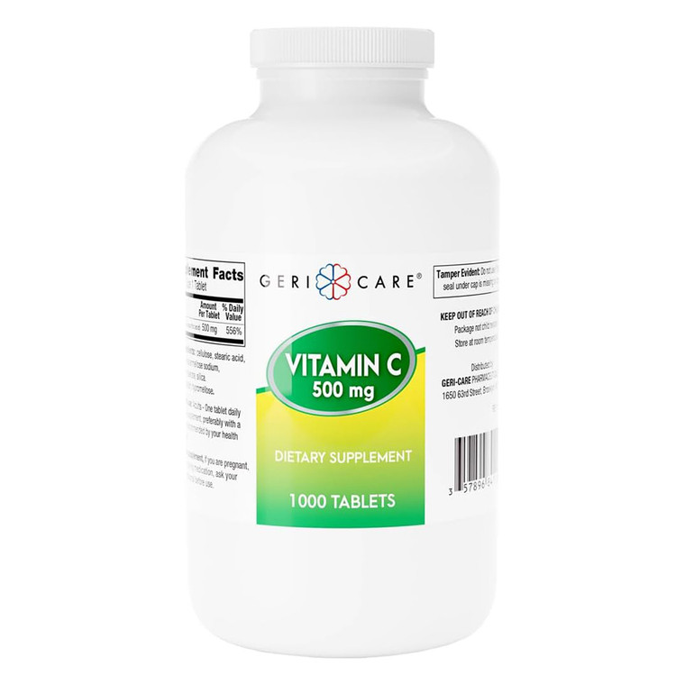 Geri Care Vitamin C 500 mg Tablets for Immune Support and Antioxidant Protection 1000Ea