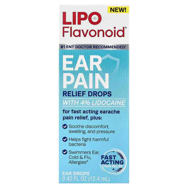 Lipo Flavonoid Ear Pain Relief Drops Fast Acting Earache Pain Relief 0.42Oz (12.4ml)