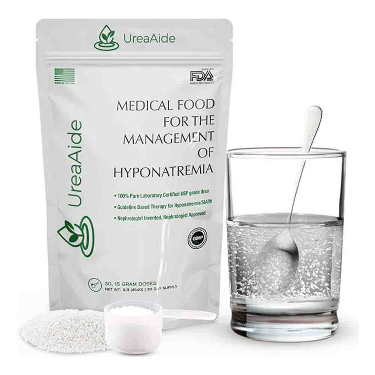 UreaAide Unflavored Urea 15gm Dose for Low Sodium Oral Urea Powder for Hyponatremia 16Oz (454g)