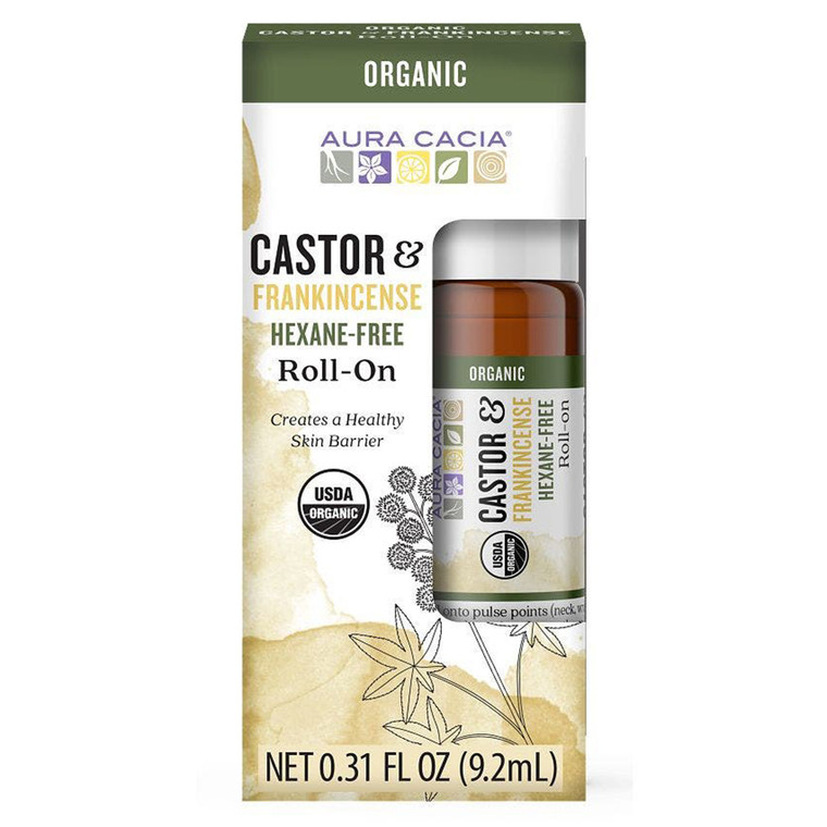 Aura Cacia Organic Castor Frankincense Hexane Free Roll On Skin Care 0.31Oz (9.2ml)