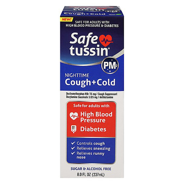 Safetussin PM Nighttime Cough Cold Relief Sugar Free for Adults 8Oz (237ml)