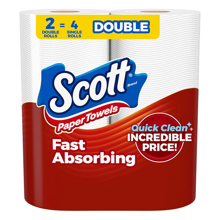 Scott Double Paper Towels Fast Absorbing Quick Clean Rolls 2Ea