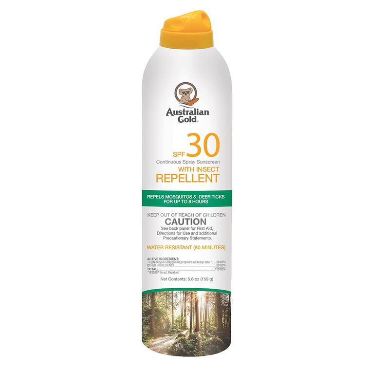 Australian Gold SPF 30 Continuous Spray Sunscreen Insect Repellent Water Resistant 5.6Oz (159g)