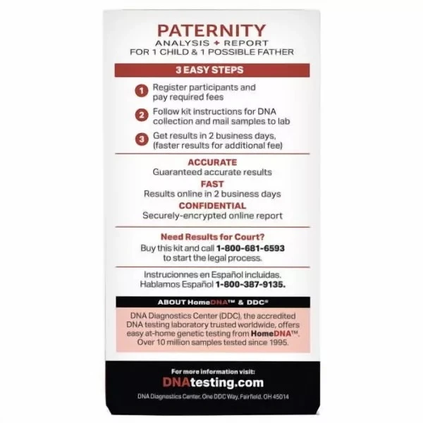 HomeDNA Paternity Analysis Plus Report Same Day Results Collection Kit 1Ea