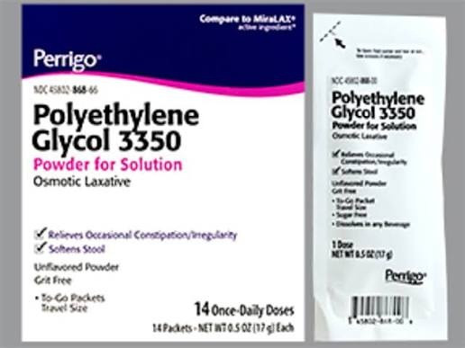 Padagis Polyethylene Glycol 3350 Powder Relieves Constipation and Softens Stool 0.5Oz(17g) 14Ea