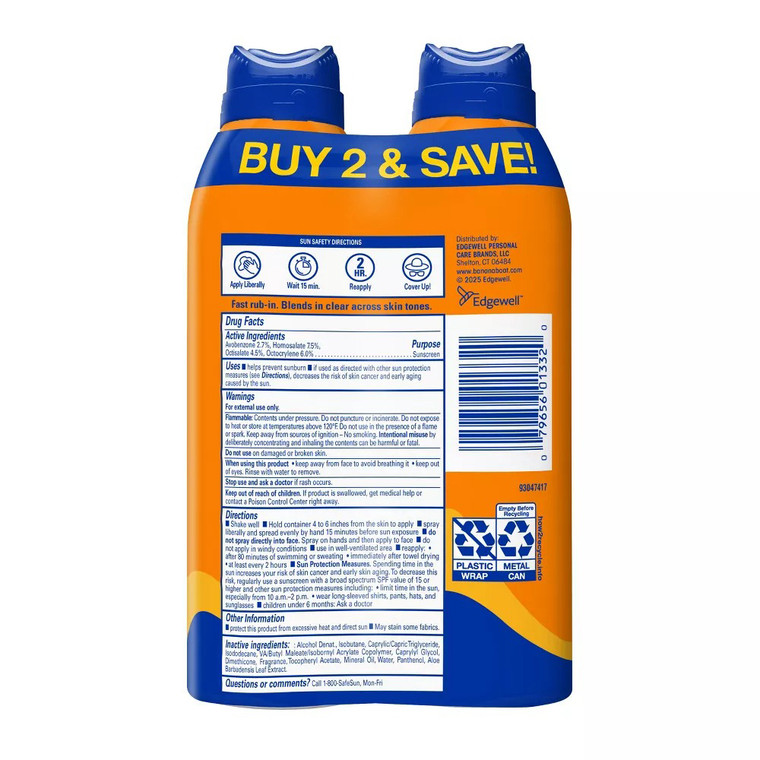 Banana Boat Sport SPF 50 Clear Sunscreen Spray for Broad Spectrum Sun Protection 6Oz (170g) 2Ea