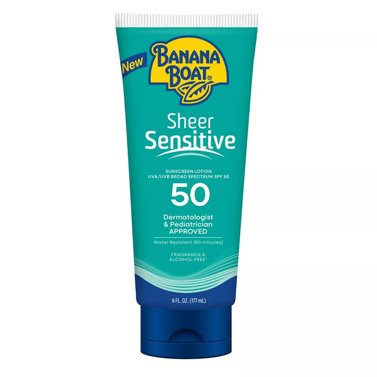 Banana Boat Sheer Sensitive Sunscreen Body Lotion SPF 50 for Broad Spectrum UVA UVB Protection 6Oz (177ml)