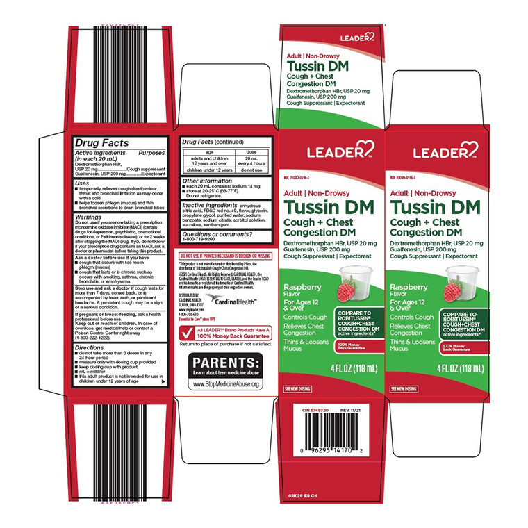 Leader Tussin DM Liquid Raspberry Flavor for Cough and Mucus Relief 4Oz (118ml)