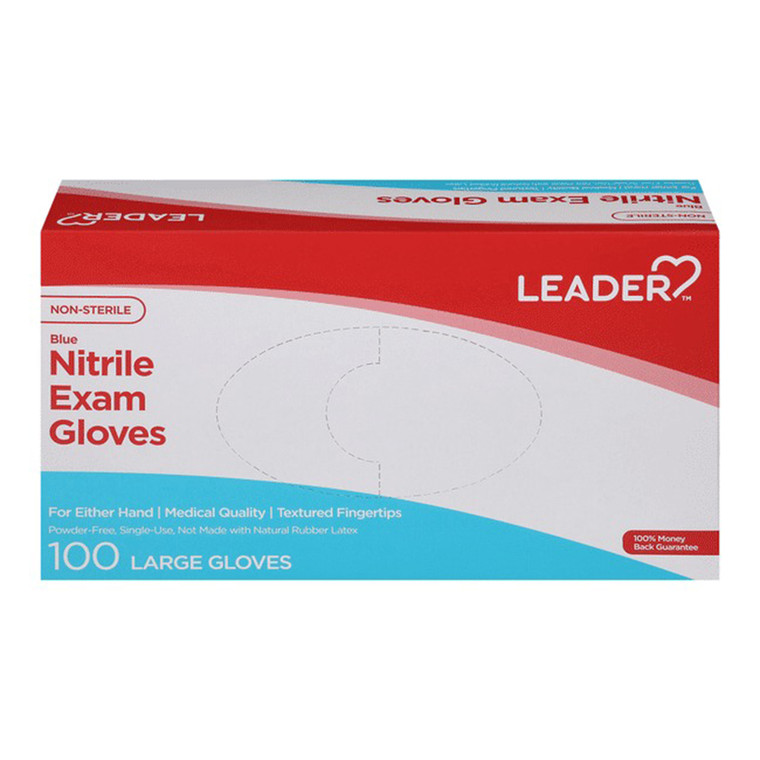 Leader Non Sterile Large Nitrile Exam Gloves for Examination and Protection 100Ea