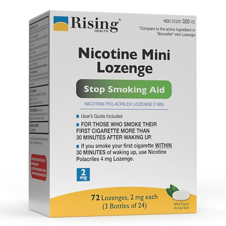 Rising Health Nicotine Polacrilex Mini Lozenges 2mg Mint Flavor Stop Smoking Aid 72Ea
