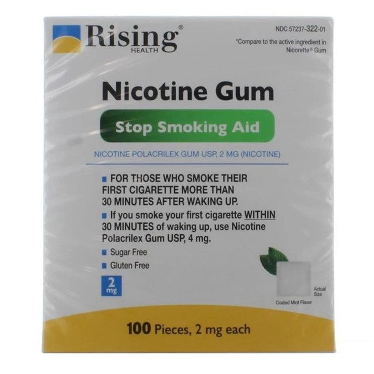 Rising Health Nicotine Gum 2mg Coated Mint Flavor Stop Smoking Aid 100Ea