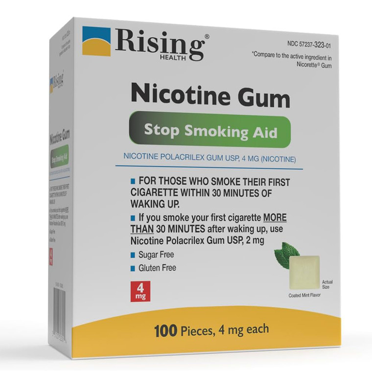 Rising Health Nicotine Gum 4mg Coated Mint Flavor Stop Smoking Aid 100Ea
