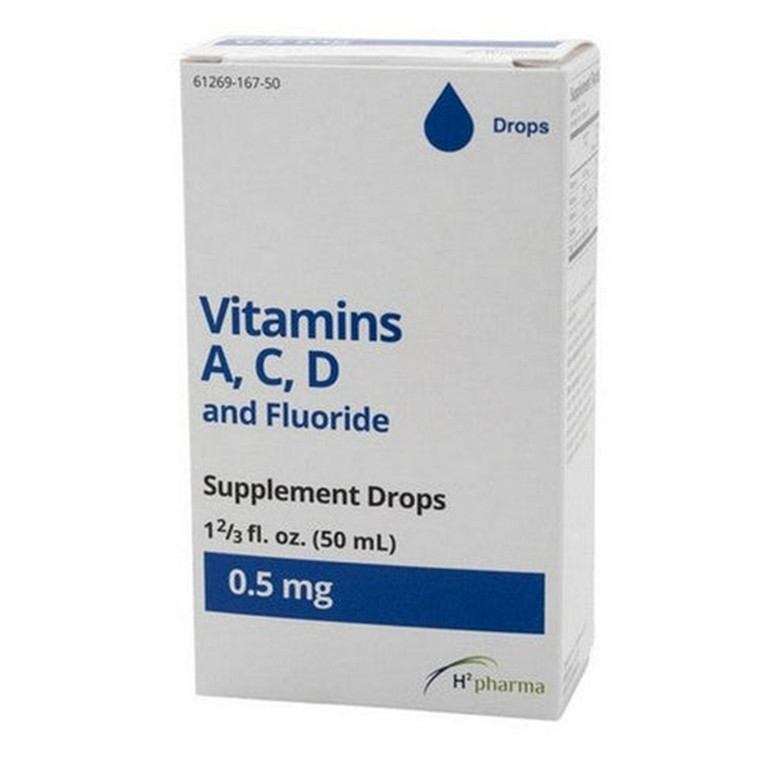 H2 Pharma Vitamins A C D and Fluoride 0.5mg Supplement Drops Support Immune Health 1.7Oz (50ml)