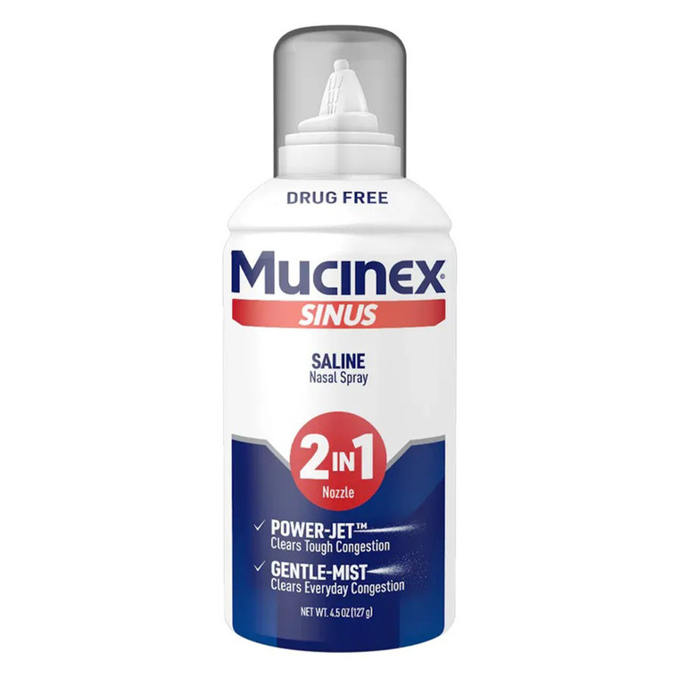 Mucinex Sinus Saline 2 in 1 Nasal Spray and Sinus Rinse Clear Tough Congestion 4.5Oz (127g)