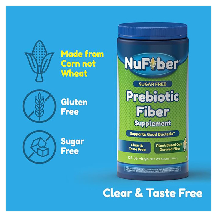 NuRelief Prebiotic Fiber Supplement Sugar Free Powder 125 Servings Support Digestive and Gut Health 17.6Oz (500g)