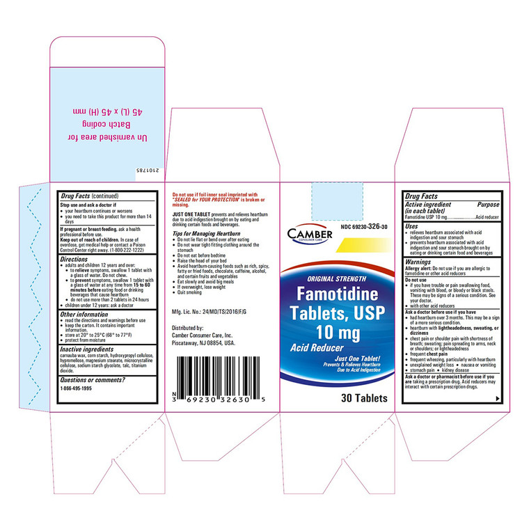 Camber Famotidine Tablets USP 10mg Acid Reducer Support Indigestion and Heartburn 30Ea