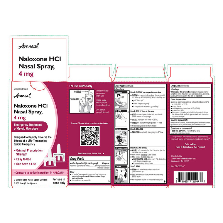 Camber Naloxone HCl 4mg Nasal Spray Treatment of Opioid Overdose with Device 0.003Oz (0.1ml) 2Ea