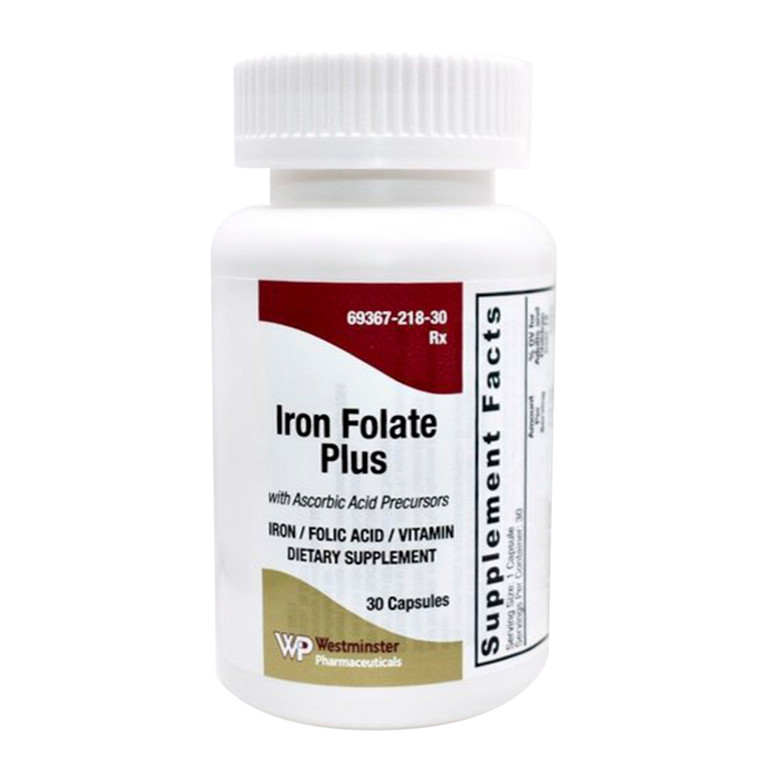Westminster Pharma Iron Folate Plus Multivitamin Supplement Capsules Prevent Vitamin and Iron Deficiencies 30Ea