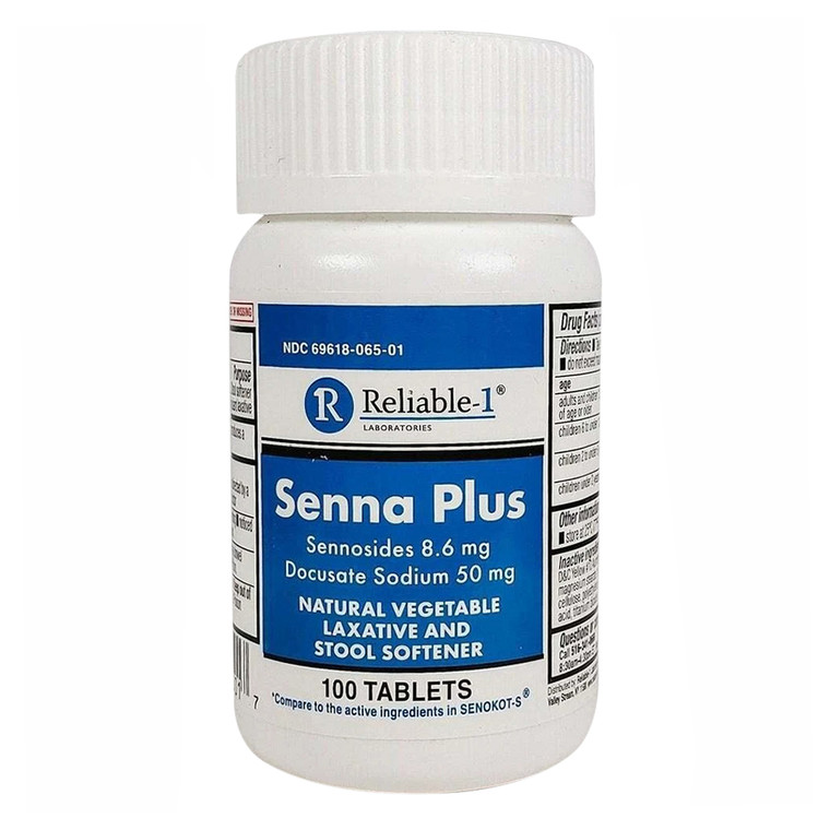 Reliable 1 Senna Plus Sennosides 8.6mg Docusate Sodium 50mg Vegetable Laxative and Stool Softener Tablets 100Ea