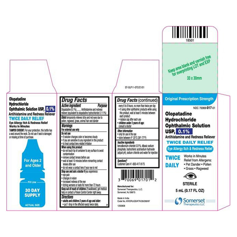Somerset Olopatadine HCl Opthalmic Solution USP 0.1 Percent Eye Allergy Itch and Redness Relief 0.17Oz (5ml)