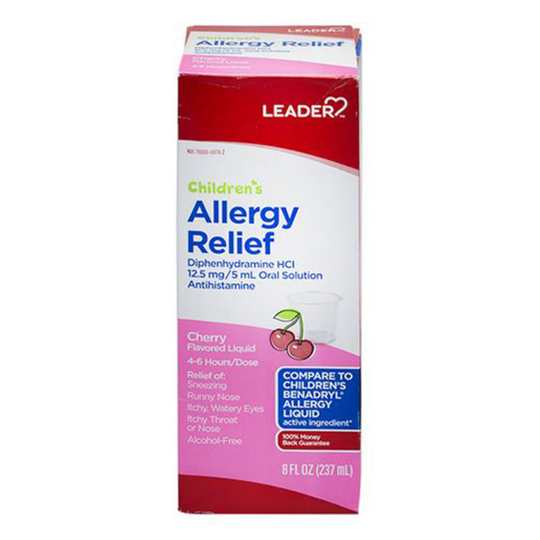 Leader Childrens Allergy Relief Liquid Alcohol Free Cherry Flavor 8Oz (237ml)