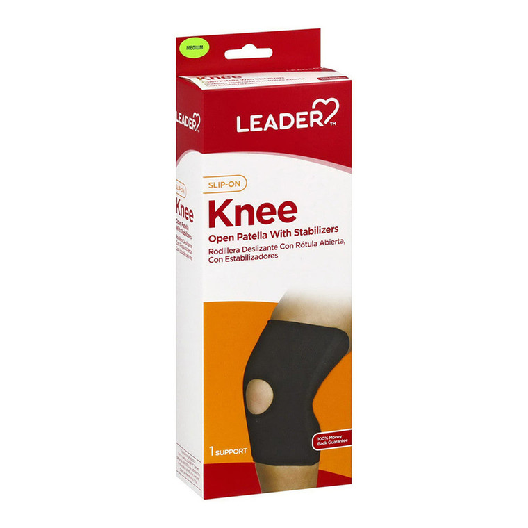 Leader Slip On Knee Support Open Patella with Stabilizers Black 1Ea