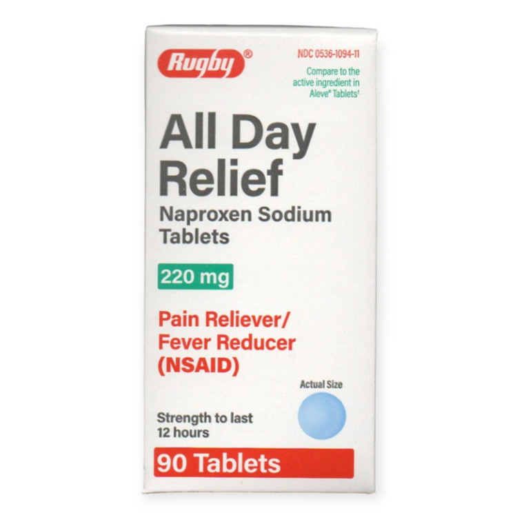 Rugby Naproxen Sodium 220 mg Tablets for Pain and Fever Relief 90Ea