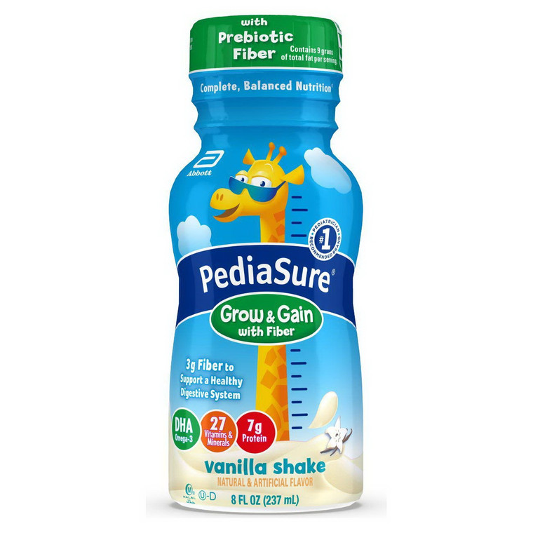 PediaSure Grow Gain with Fiber Vanilla Shake Complete Balanced Nutrition 8Oz (237ml), Pack of 6