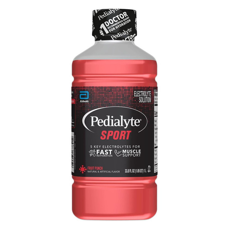 Pedialyte Sport Electrolyte Solution Fruit Punch Fast Rehydration Muscle Support 33.8Oz (1000ml)