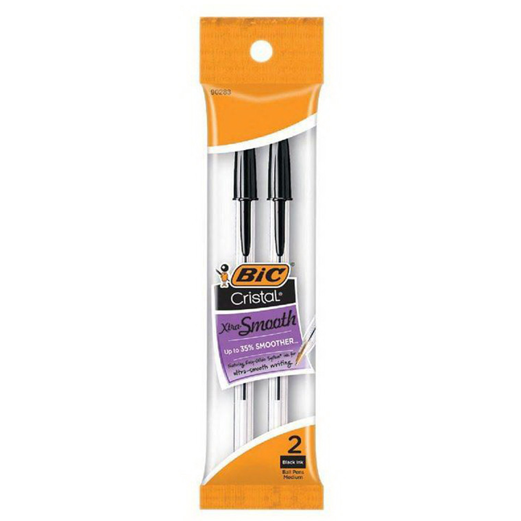 BIC Cristal Xtra Smooth Ballpoint Pens Medium Black Ink 2Ea