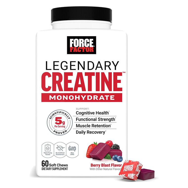 Force Factor Legendary Creatine Monohydrate Soft Chews for Muscle Strength and Performance Support 60Ea