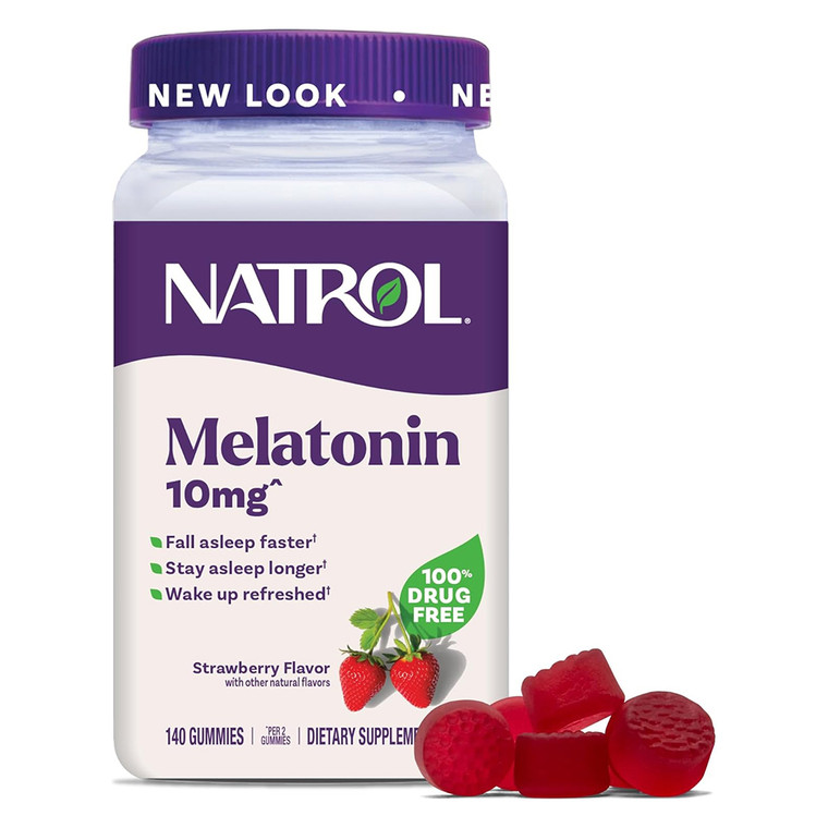 Natrol Melatonin 10mg Strawberry Flavor Gummies Support Faster and Longer Sleep 140Ea
