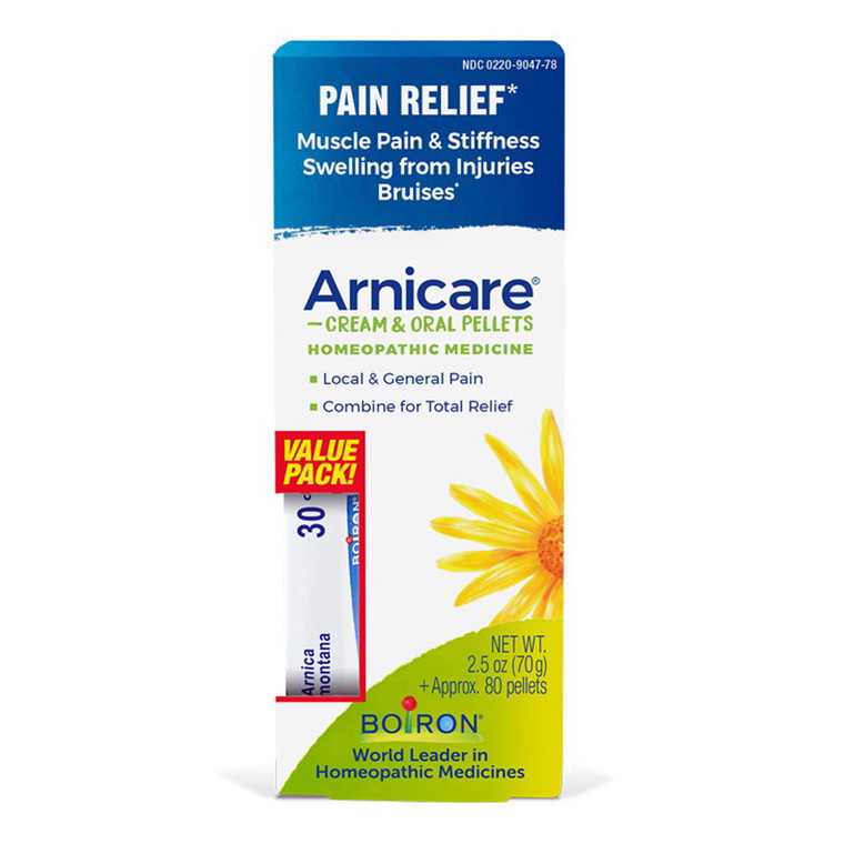 Boiron Arnicare Cream for Pain Relief & Blue Tube Value Pack, 2.5 Oz