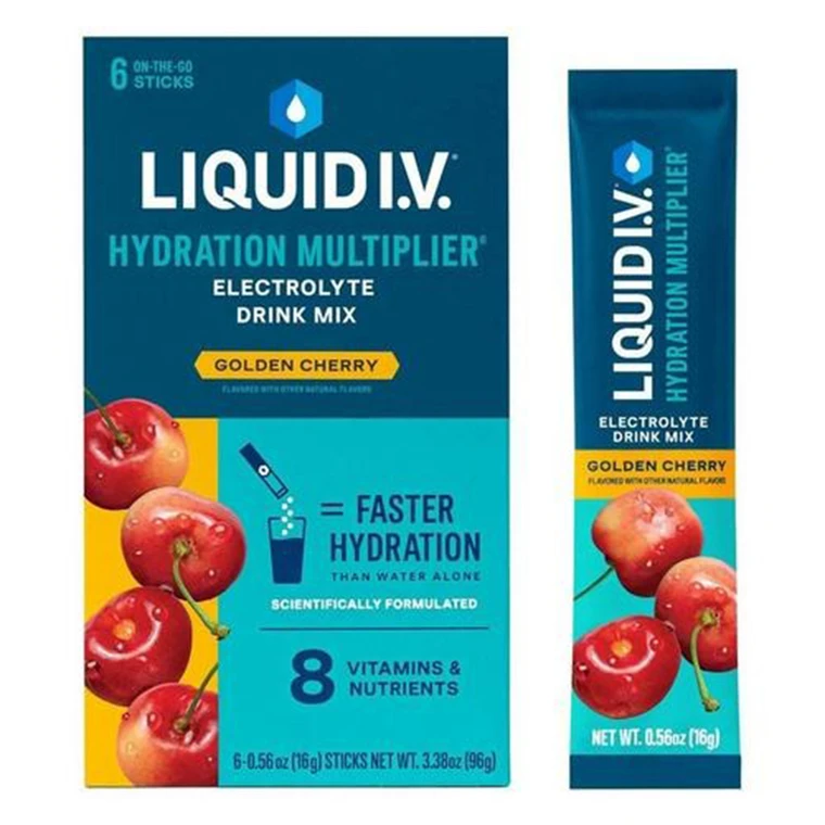 Liquid I V Hydration Multiplier Electrolyte Drink Mix Faster Hydration Golden Cherry Flavor 0.56(16g) 6Ea